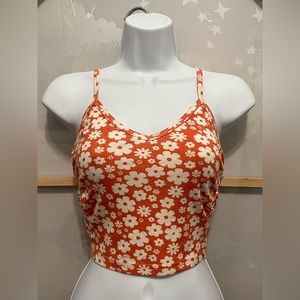 Forever 21 Orange/White Floral Sleeveless Crop Top